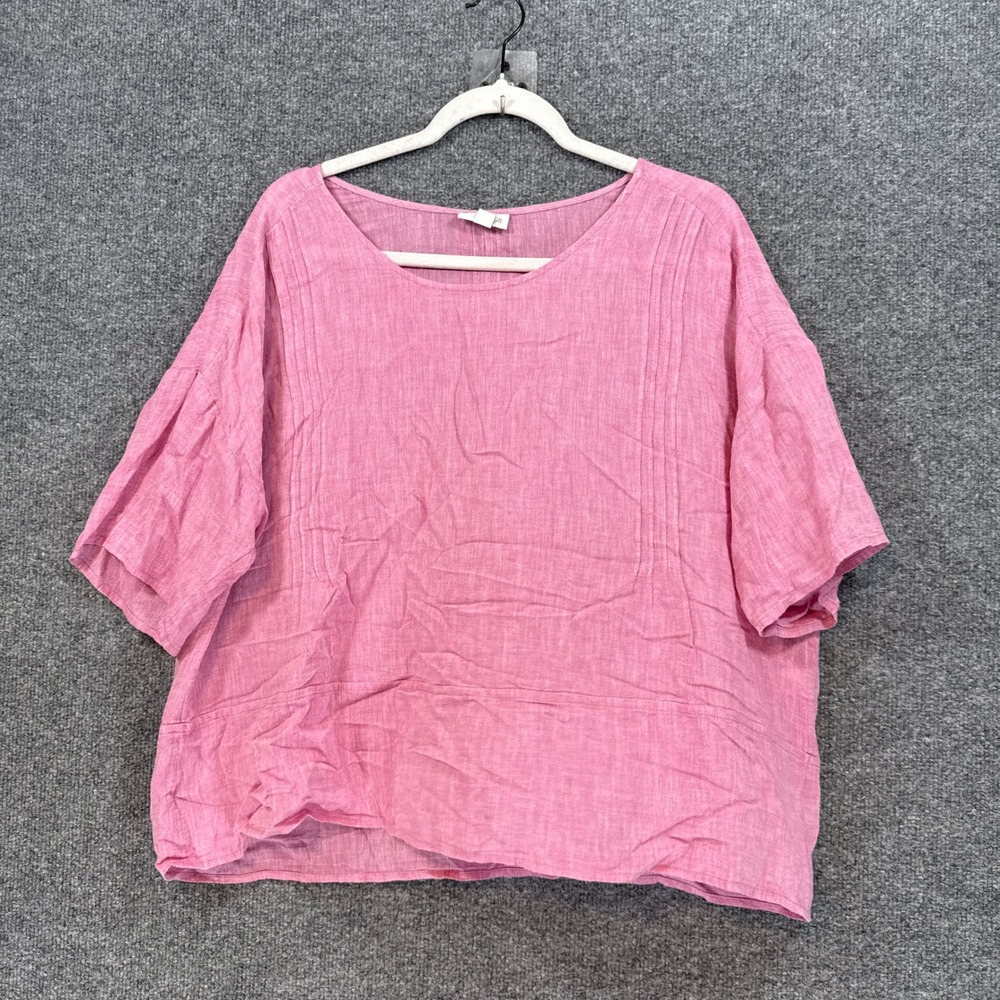 J.Jill Blouse Womens Large Petite Pink Linen Blend Pure Jill Short Sleeve Casual